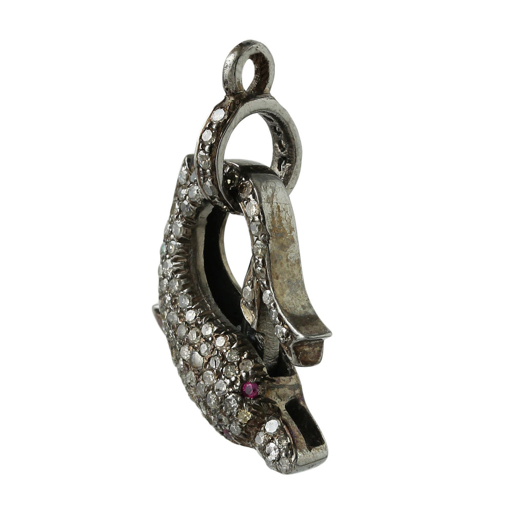 Pave Ruby Diamond Dolphine Design Finding Sterling Silver