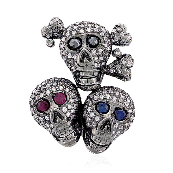 Gift Ruby Sapphire Pave Diamond 18k Gold Silver Skull Spacer Finding Gift