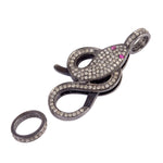 Pave Diamond Lobster Clasp Lock 925 Silver Snake Conneor Finding Gift