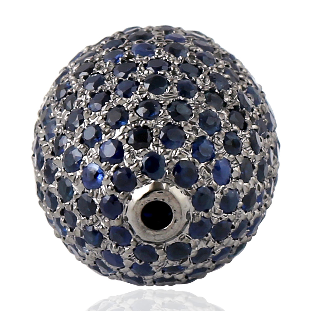 Pave Blue Sapphire Bead Ball Findings In 925 Sterling Silver