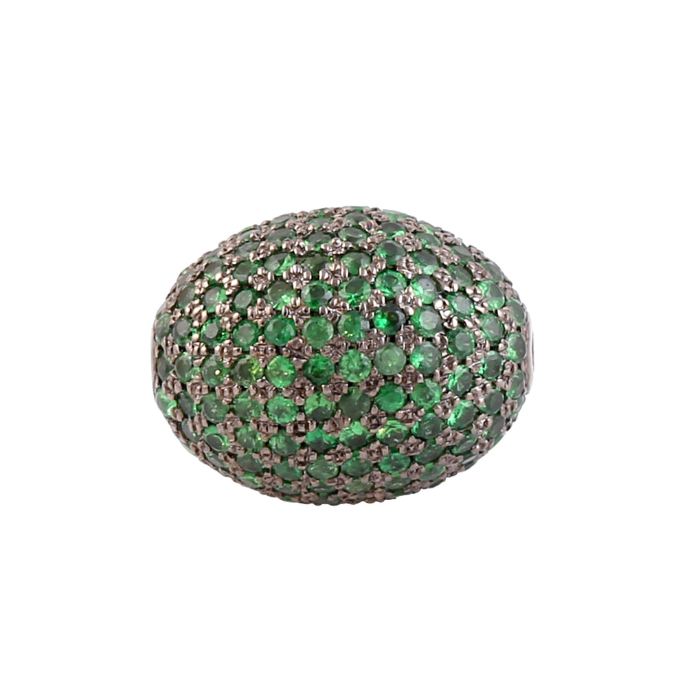 925 Sterling Silver Studded Tsavorite Gemstone Bead Ball Jewelry Making Accessory