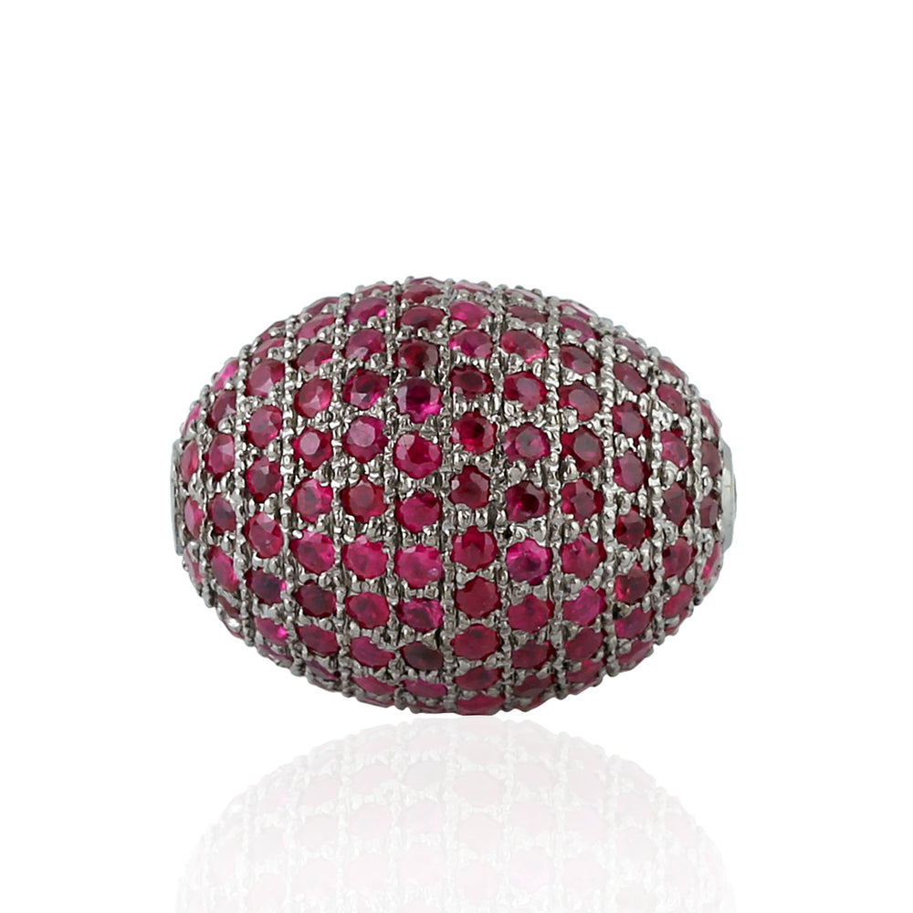 925 Sterling Silver Natural Pave Ruby Bead Ball Jewelry Making Accessory