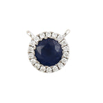 Natural Blue Sapphire & Pave Diamond Minimalist Finding Charm In 18k White Gold