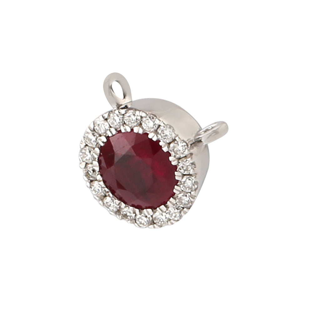 Natural Ruby Diamond Accent Round Charm In 18k White Gold Jewelry Accessories