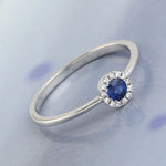 Natural Sapphire & Diamond Delicate Ring In 18k White Gold For Her