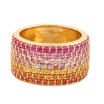 Beautiful yellow gold 18k multicoloured sapphire pave ring for her