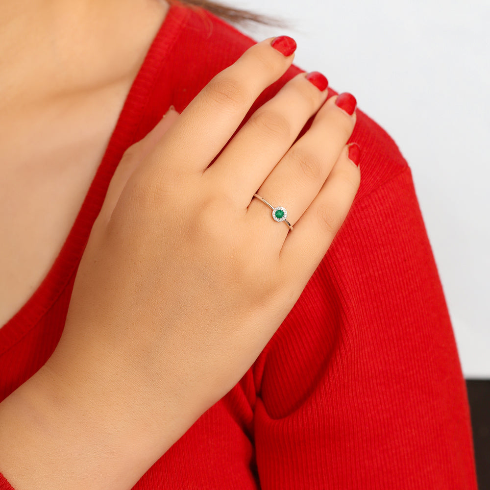 Natural Emerald 14k White Gold Diamond Band Ring Handmade Jewelry