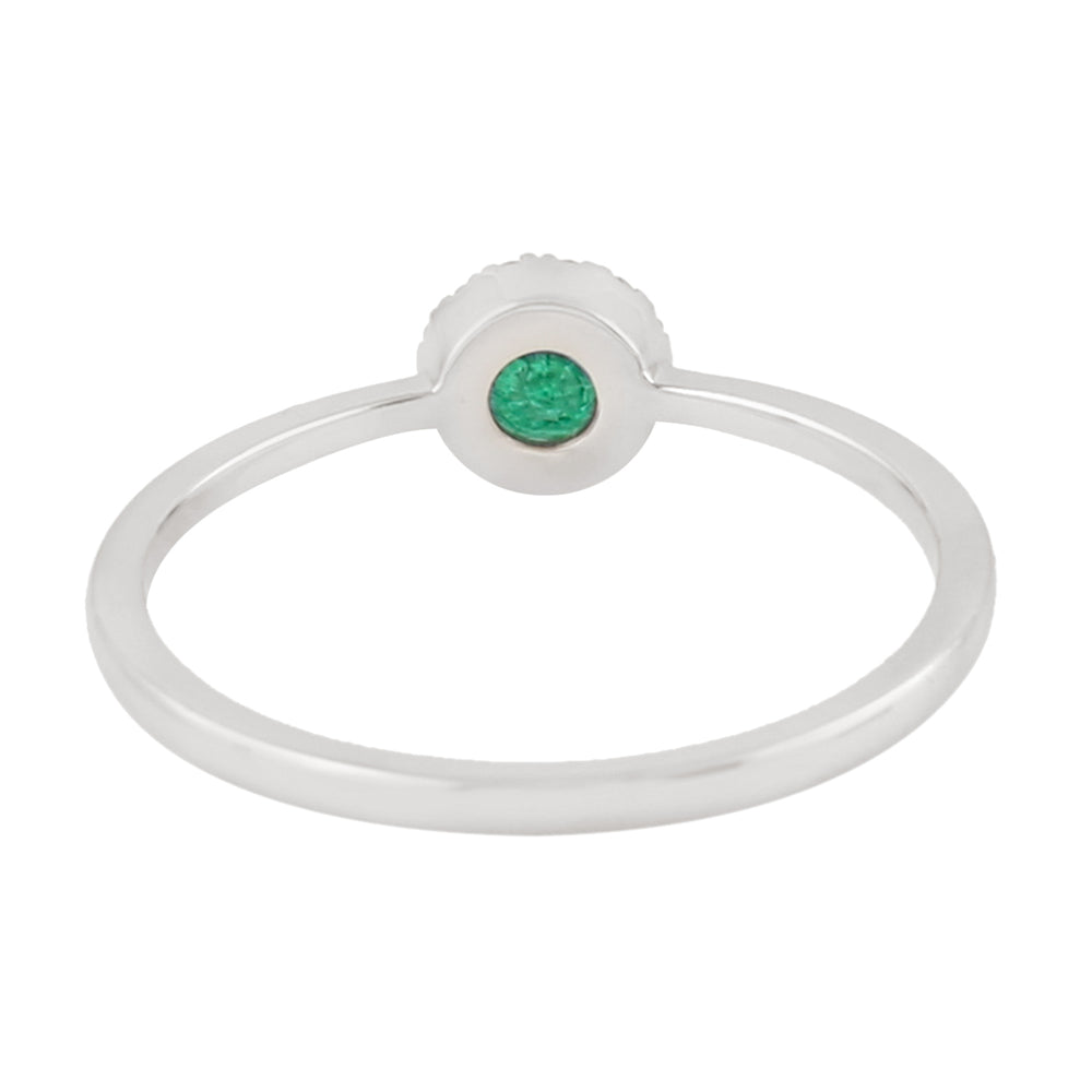 Natural Emerald 14k White Gold Diamond Band Ring Handmade Jewelry