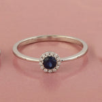 14k White Gold Blue Sapphire Gemstone Diamond Band Ring Jewelry