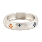14k White Gold Natural Diamond & Sapphire Band Ring Handmade Jewelry