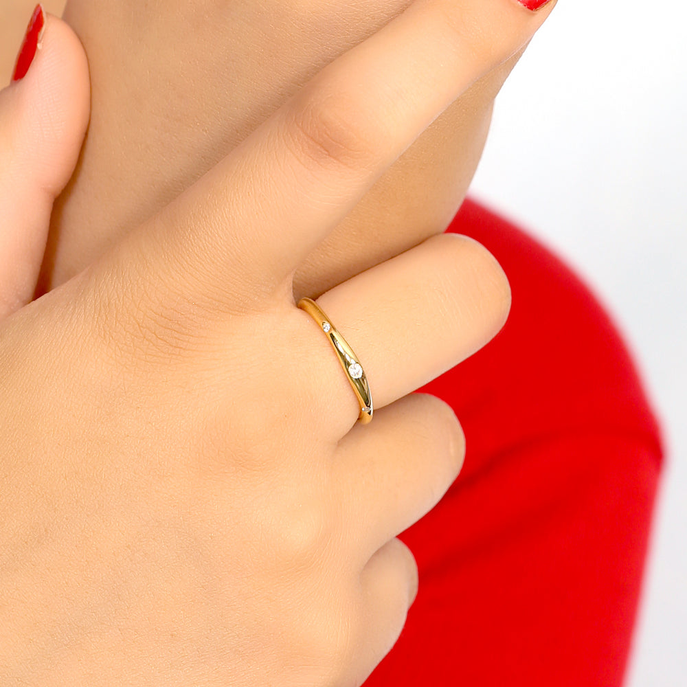 14k Yellow Gold Diamond Band Ring Handmade Jewelry For Gift