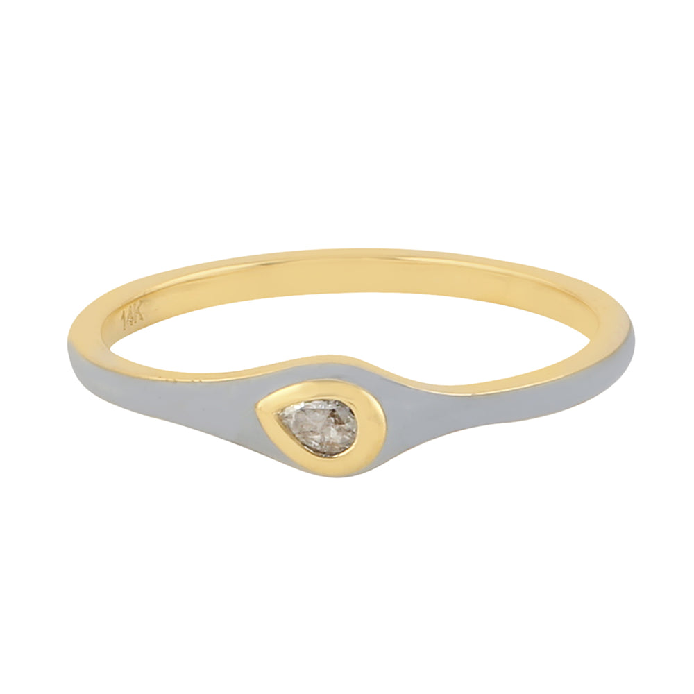 Diamond Stackable Band Ring 14k Yellow Gold Enamel Jewelry