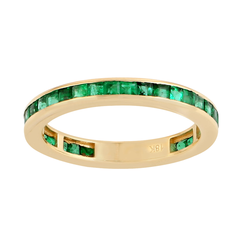18k Yellow Gold Natural Emerald Band Ring Women Jewelry