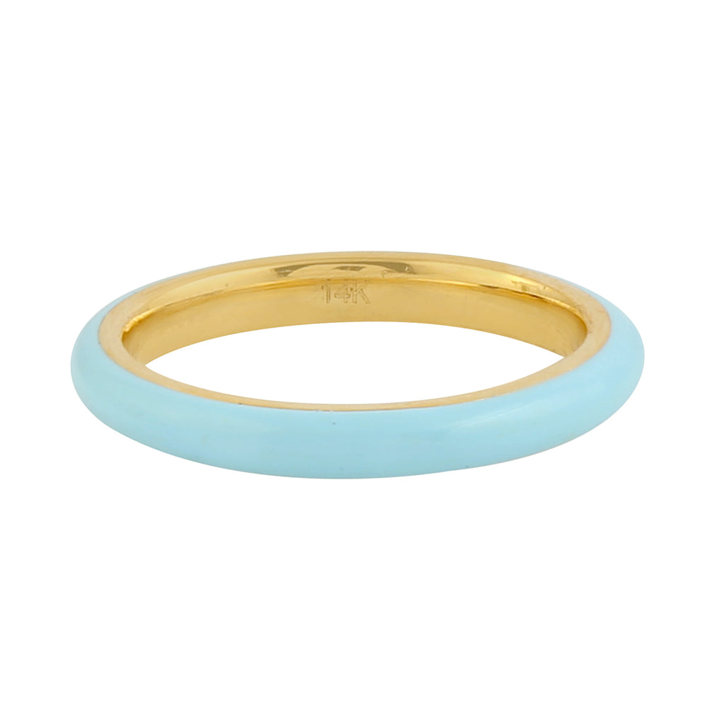 Solid 14k Yellow Gold Enamel Band Ring For Gift