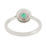 Natural Emerald & Pave Diamond Double Halo Ring In 18k White Gold For Her