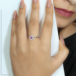 Natural Ruby & Pave Diamond Double Halo Ring In 18k White Gold For Her