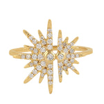 18k Gold Star Brust Pave Dimaond Ring Handmade Jewelry