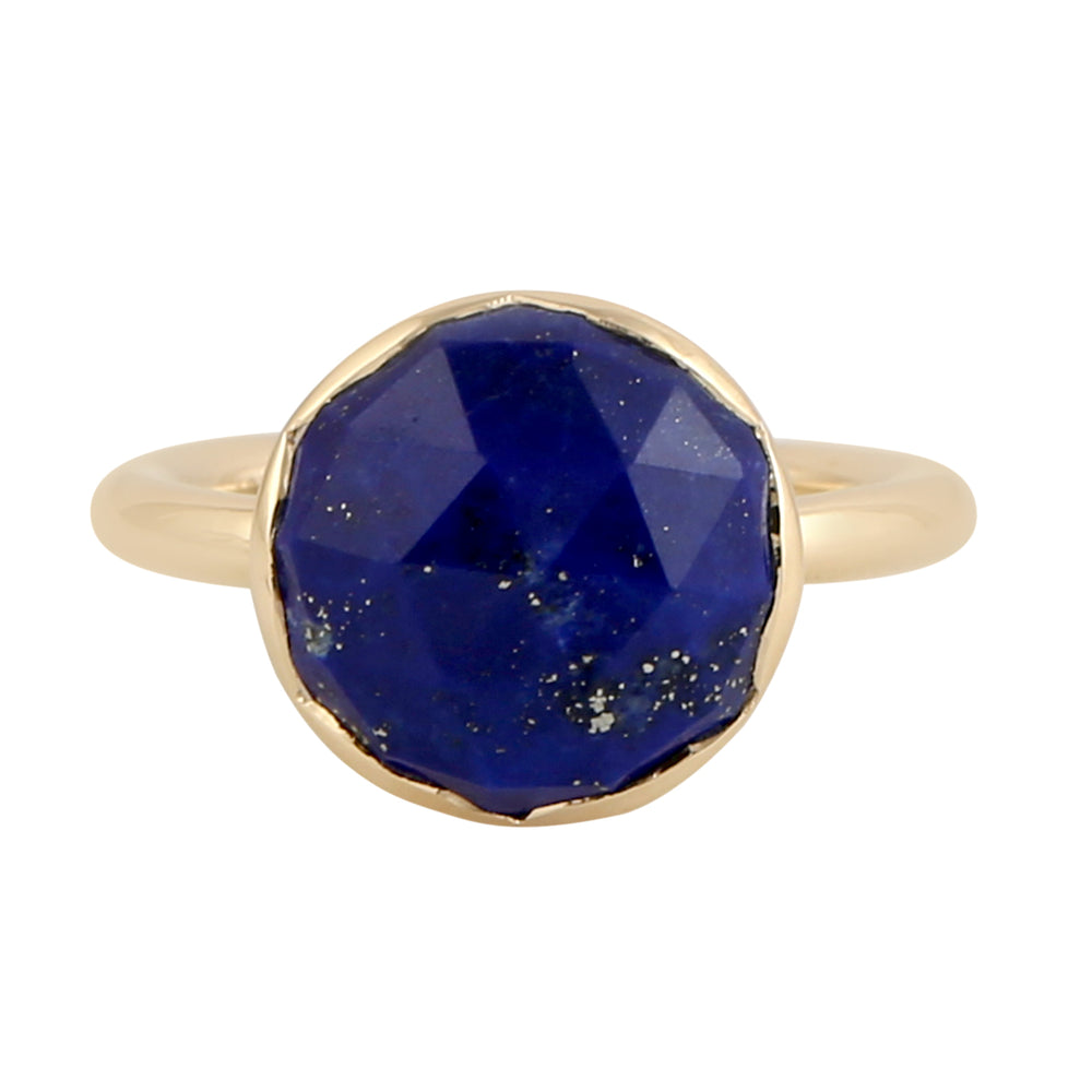 Natural Lapis Lazuli Statement Band Ring Solid 18k Yellow Gold Jewelry