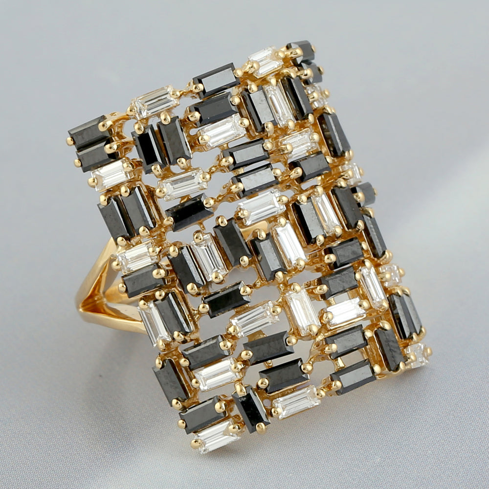 18k Yellow Gold Natural Baguette Diamond Cocktail Ring Jewelry