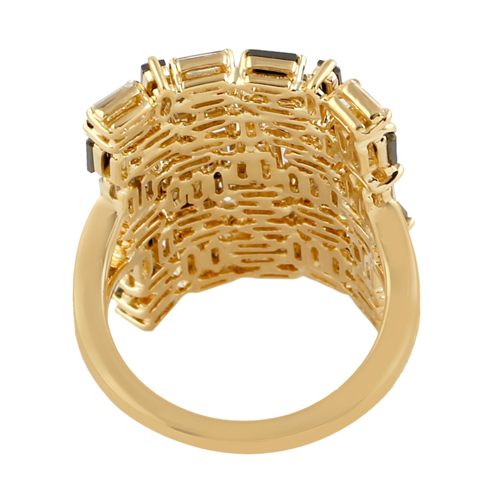 18k Yellow Gold Natural Baguette Diamond Cocktail Ring Jewelry