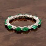 18k White Gold Marquies Emerald Band Ring Handmade Jewelry
