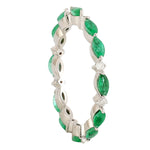 18k White Gold Marquies Emerald Band Ring Handmade Jewelry