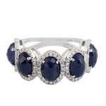 Natural Blue Sapphire Pave Diamond Band Ring In 14k White Gold Accessory For Her