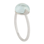Aquamarine Bead Ball Pave Diamond Designer Ring 18k Gold Jewelry For Her