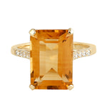 Emerald Cut Citrine Pave Diamond 18k Yellow Gold Cocktail Ring