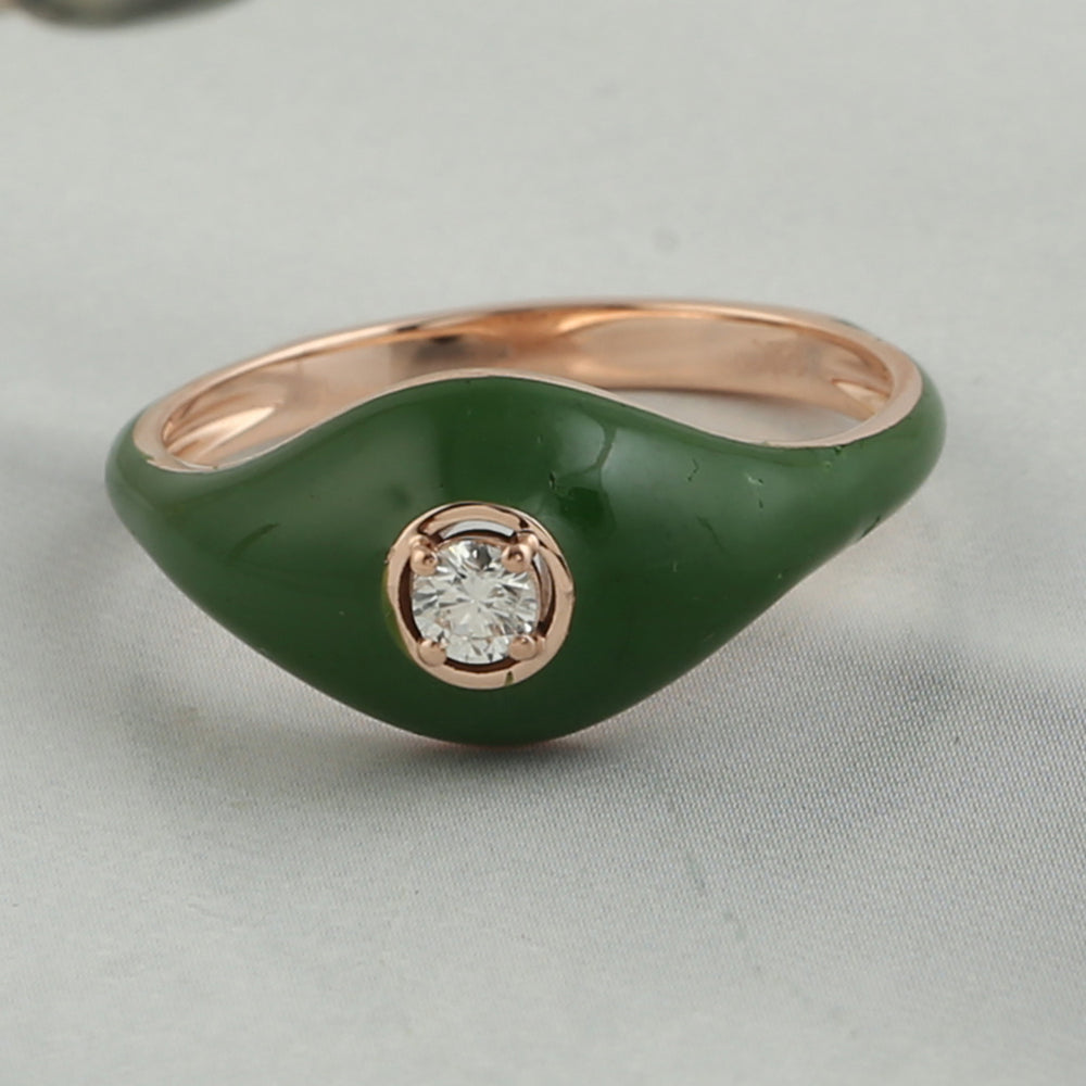 14k Rose Gold Natural Diamond Solitaire Ring Designer Enamel Jewelry