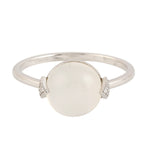 Cabochon Moonstone Pave Diamond Beautiful Ring Jewelry For Her In 18k White Gold