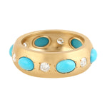 Gyspy Set Natural Diamond & Turquoise Gemstone Band Ring Jewelry In 18k Yellow Gold