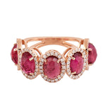 Prong Set Ruby Pave Diamond Beautifyl Ring Jewelry In 14k Rose Gold For Her