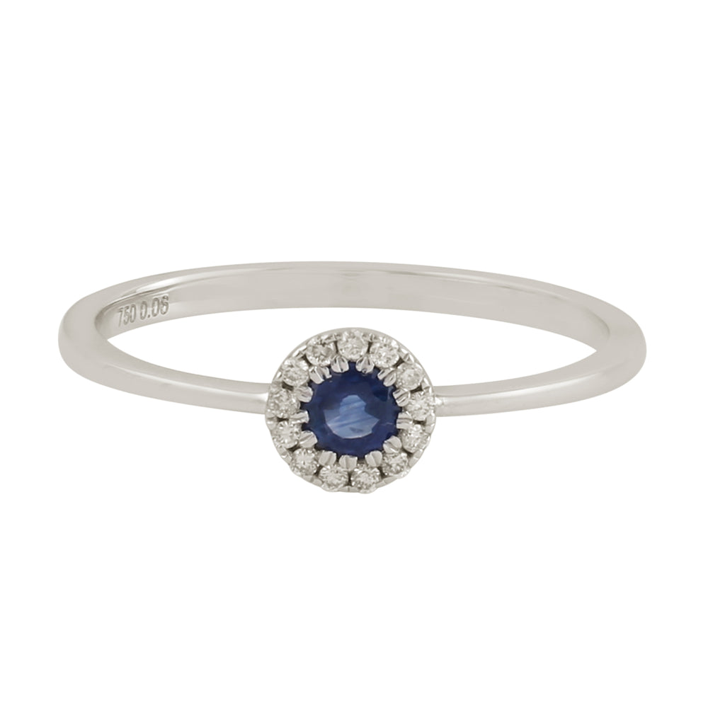 Natural Blue Sapphire Pave Diamond Halo Ring Jewelry In 18k White Gold Gift For Her