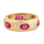 Gyspy Set Natural Ruby & Pave Diamond Band Ring Jewelry In 18k Yellow Gold Gift