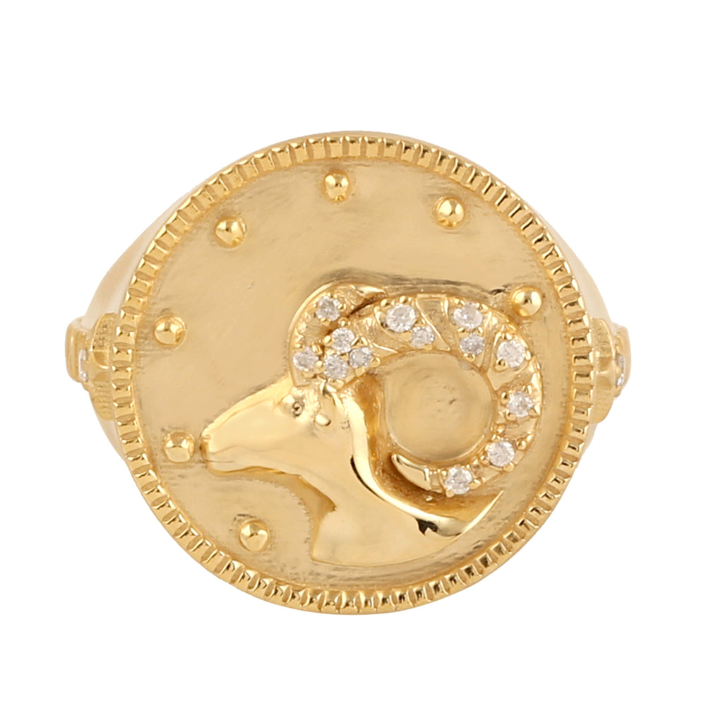 Pabe Diamond Aries Zodiac Sign Signet Ring In 14k Gold