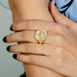 14k Gold Pave Diamond Libra Zodiac Signet Ring For Gift