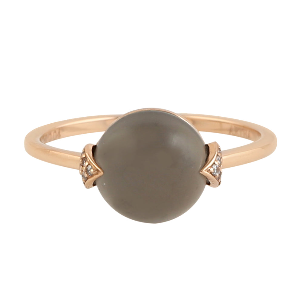 Prong Set Moonstone Pave Diamond Designer Ring In 18k Rose Gold Jewelry