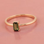Baguette Tourmaline Solitaire Dainty Ring In 18k Rose Gold Fine Jewelry