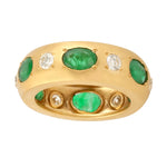 Gypsy Set Natural Emerald & Diamond Band Ring In 18k Yellow Gold Jewelry