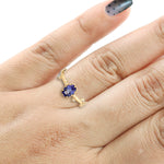 Natural Tanzanite Pave Diamond Delicate Ring In 14k Yellow Gold