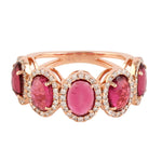 Pink Tourmaline Pave Diamond 14k Rose Gold Band Ring