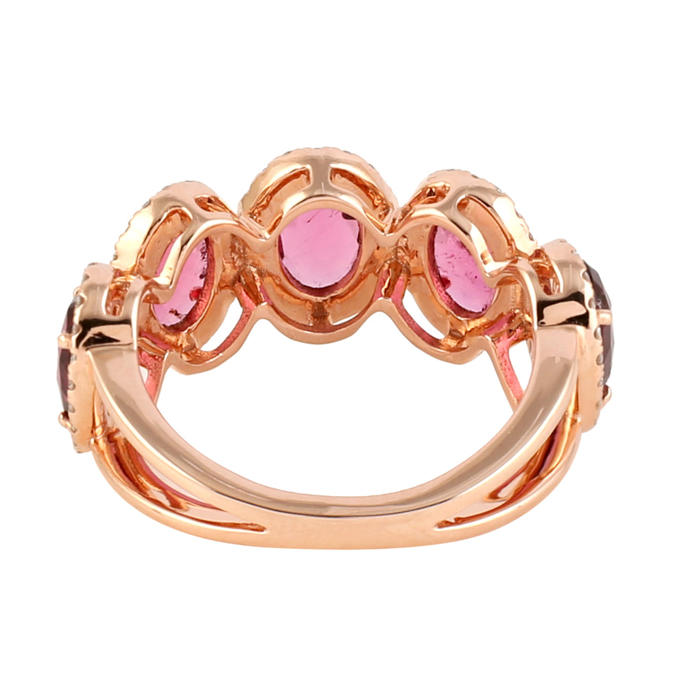 Pink Tourmaline Pave Diamond 14k Rose Gold Band Ring