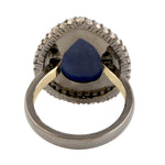 Handcarved Blue Sapphire Pave Diamond Pear Shape Cocktail Ring In 18k Gold & Sterling Silver