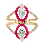 Pear Cut Aquamarine & Diamond Cocktail Enamel Ring Jewelry In 14k Yellow Gold