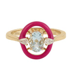 Natural Aquamarine & Diamond Gemstone Enamel Ring Jewelry In 14k Yellow Gold