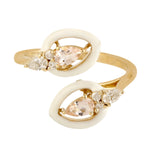 14k Yellow Gold Natural Gemstone Morganite & Diamond Bypass Ring Fine Enamel Jewelry