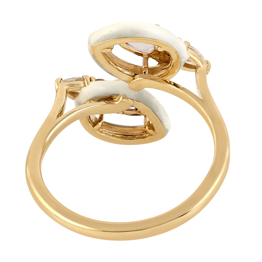 14k Yellow Gold Natural Gemstone Morganite & Diamond Bypass Ring Fine Enamel Jewelry