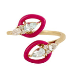Solid 14k Yellow Gold Prong Set Aquamarine & Diamond Gemstone Cross Over Enamel Ring Jewelry