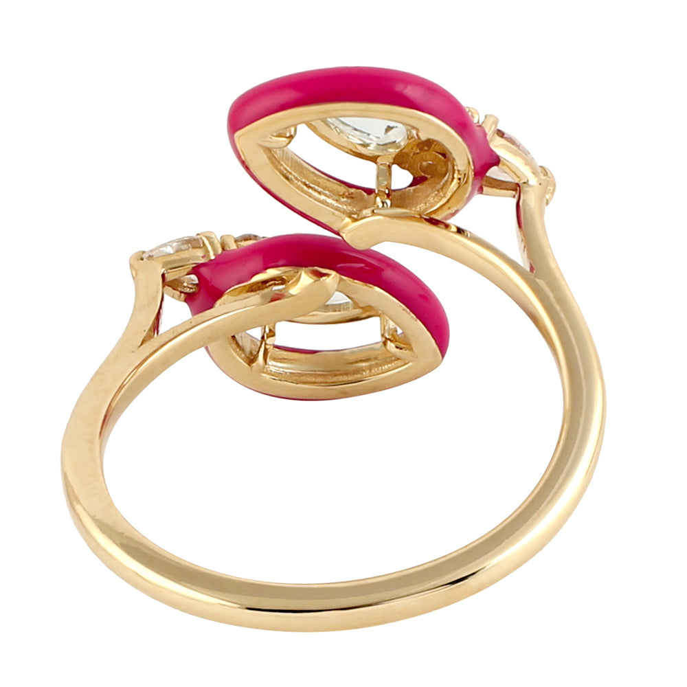 Solid 14k Yellow Gold Prong Set Aquamarine & Diamond Gemstone Cross Over Enamel Ring Jewelry